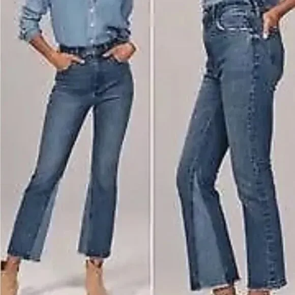 Abercrombie & Fitch Ultra High Rise Jeans 31 12 Two Tone Cropped Denim Raw Hem - Picture 6 of 7